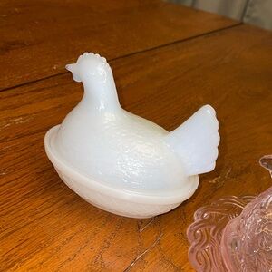 White Glass Hen Covered Dish